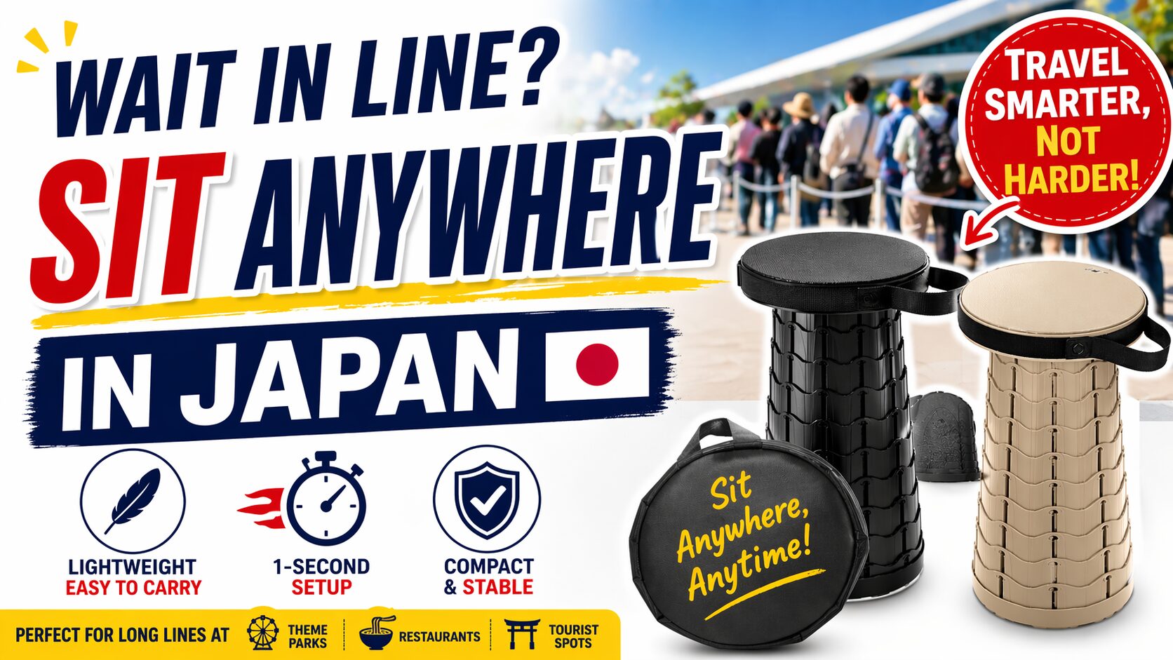 Best portable chair for waiting in line in Japan, featuring compact folding stools for travel and long queue situations