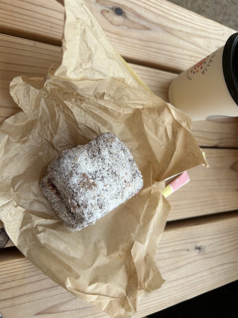 Lamington cake at the Australian Pavilion