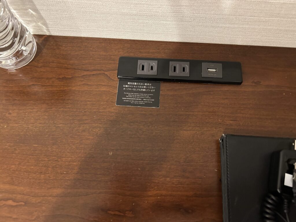 Power outlets on the desk at Daiwa Roynet Hotel Nishi-Shinjuku Premier