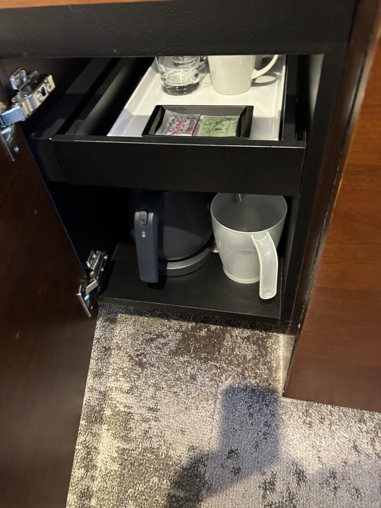 Japanese tea amenities including Ume-cha (plum tea) and powdered green tea packets