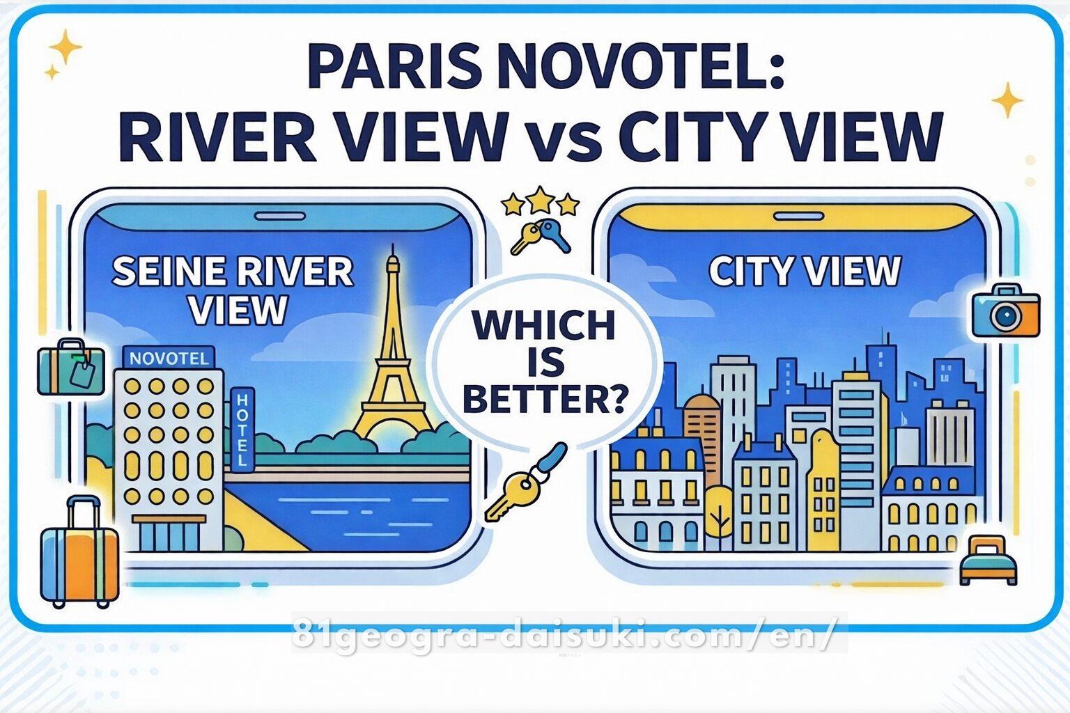 Comparison of Seine River view and city view rooms at Novotel Paris Centre Tour Eiffel near the Eiffel Tower