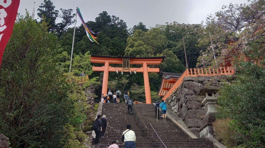 Looking up at the second torii gate from the main approach to Nachisan.