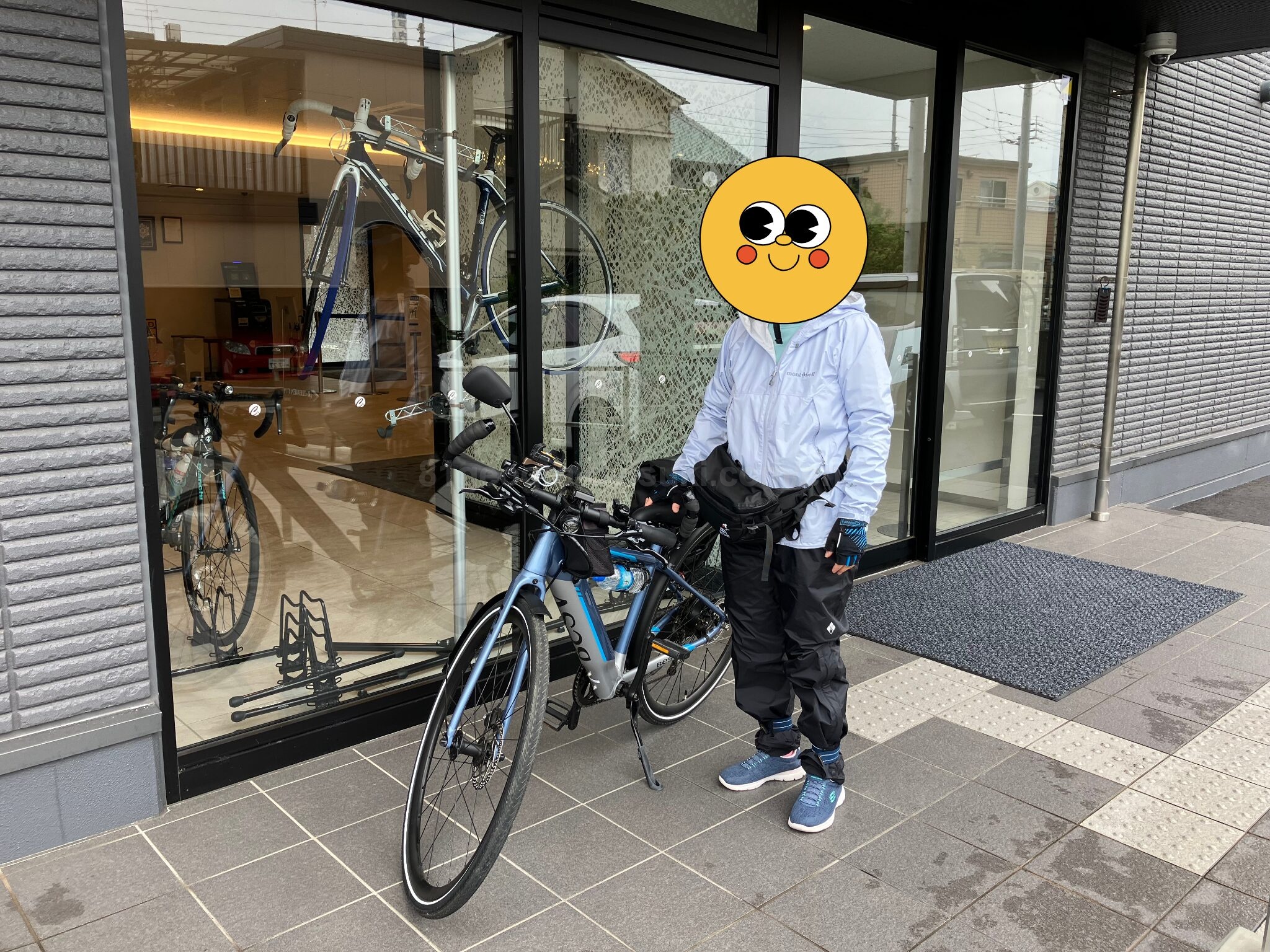 Me and my bike at JR Clement Inn Imabari (To protect privacy, the face has been stamped.)
