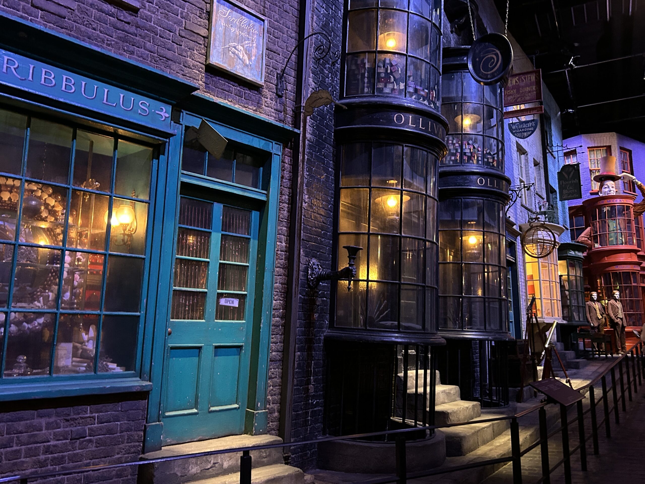 Colourful shopfronts along Diagon Alley at Warner Bros. Studio Tour Tokyo