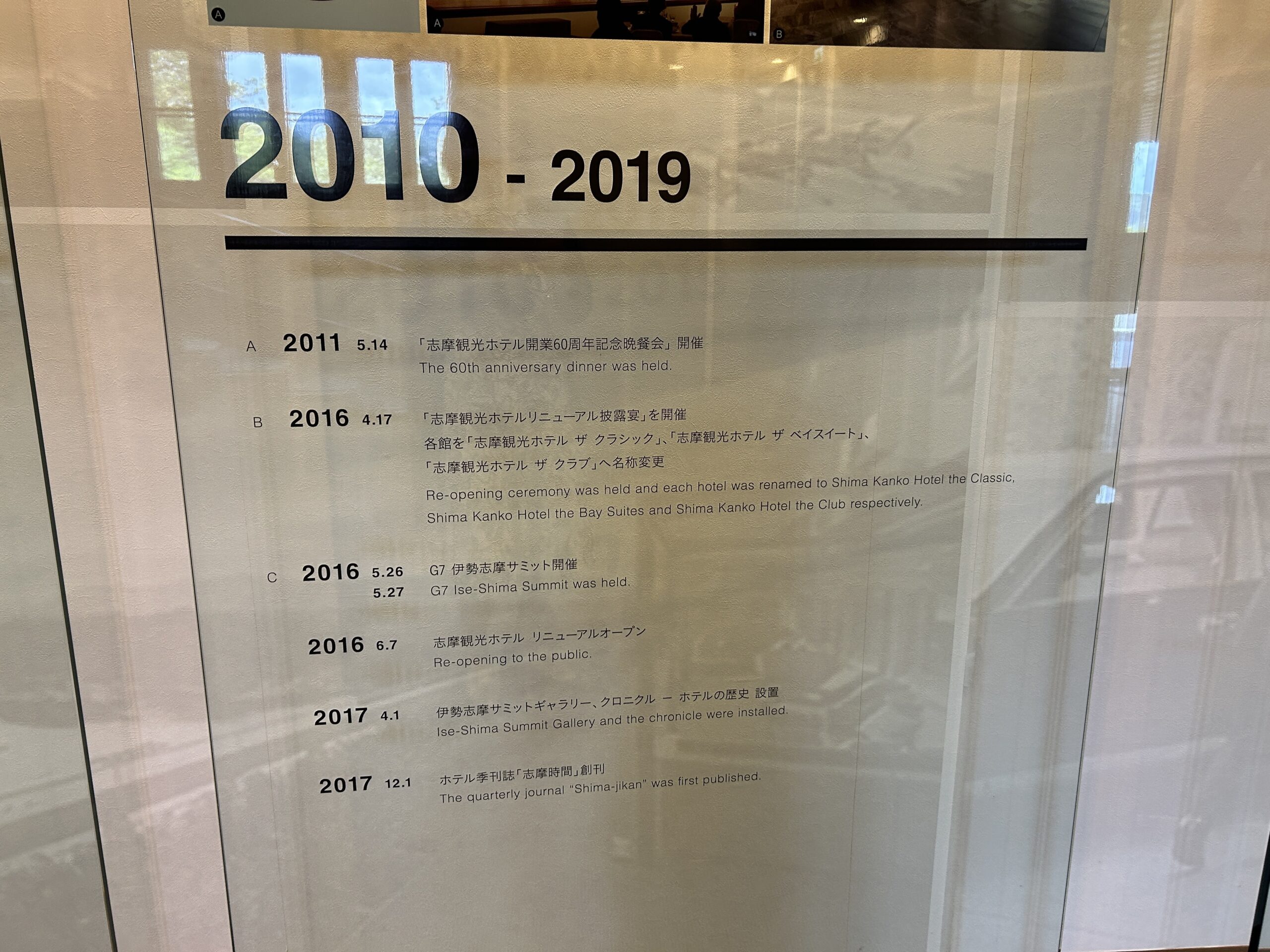 Shima Kanko Hotel timeline covering 2010 to 2019